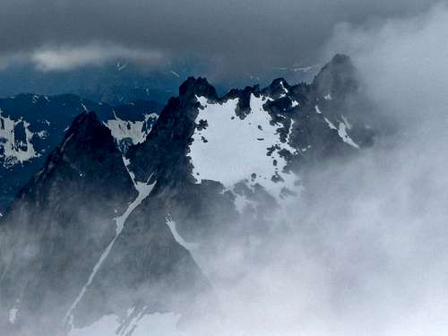 Argonaut Peak though the Clouds