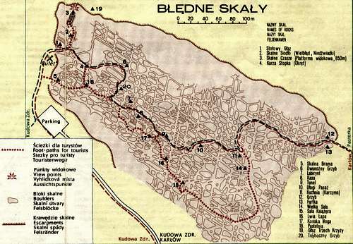 Old map of Błędne Skały