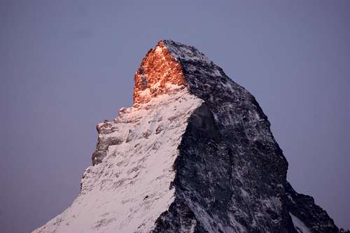 A bright red sunrise on the Matterhorn 