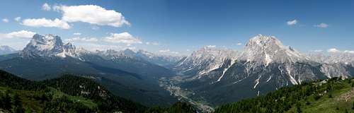 The valley of Cortina enclosed between Monte Pelmo and Monte Antelao.