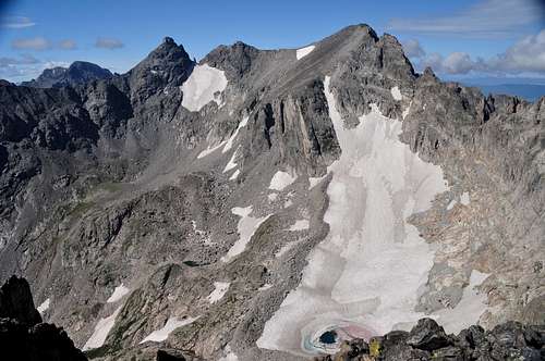 Arapaho Peaks, Navajo Peak, Apache Peak and Isabelle from Shoshoni Peak