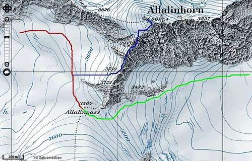 SW ridge Allalinhorn routemap