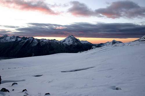 Sunrise on Allalin glacier