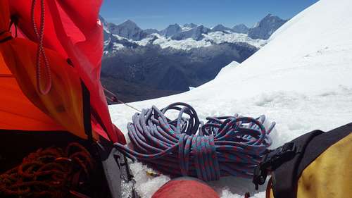 View from tent on Chopicalqui High Camp