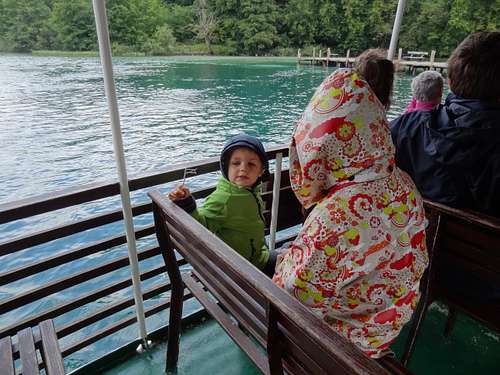 In the Kozjak lake ferry boat