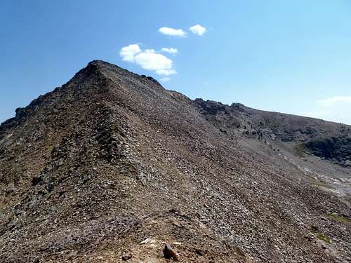 Looking up at the summit ridge to Ruby Pyramid
