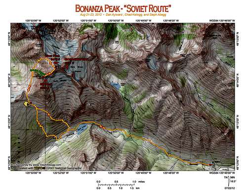 Map of route up Soviet Route on Bonanza