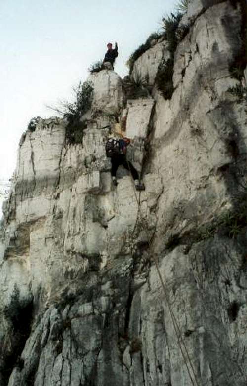 Rapelling from the summit of...