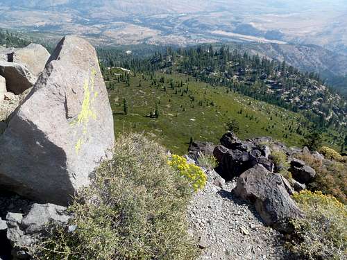 View down the steep east face of Verdi Peak