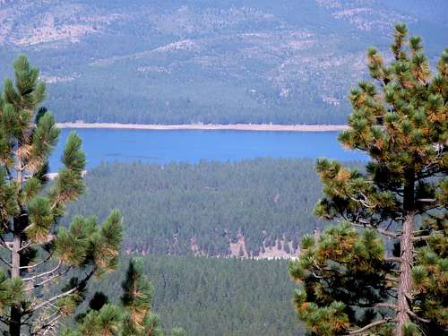 View down to Stampede Reservoir from the west side road