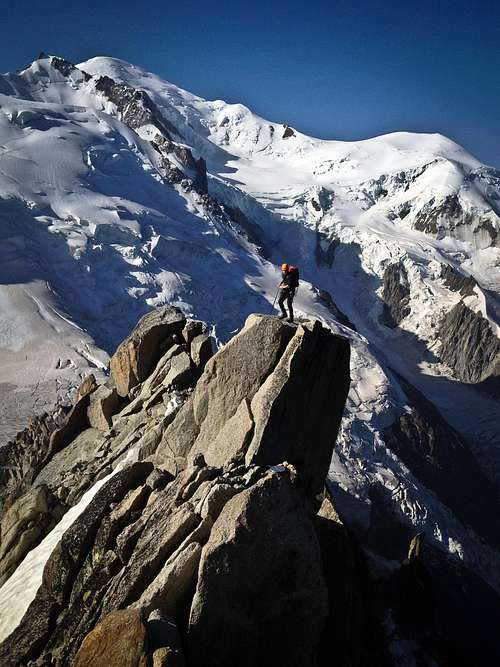 Michael at the top of the Cosmique Arete