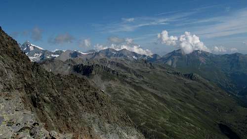 Grossglockner (left) and Wiesbachhorn (on the middle in the clouds)