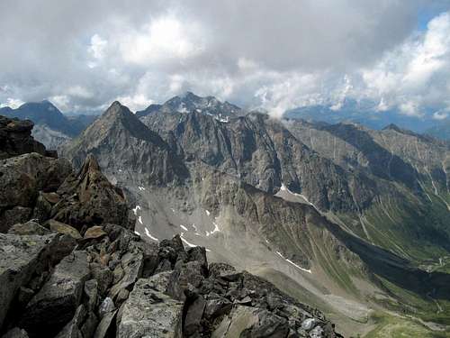 SW view from the summit of Roter Knopf (3281m)