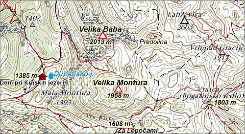 Velika Baba and Velika Montura map