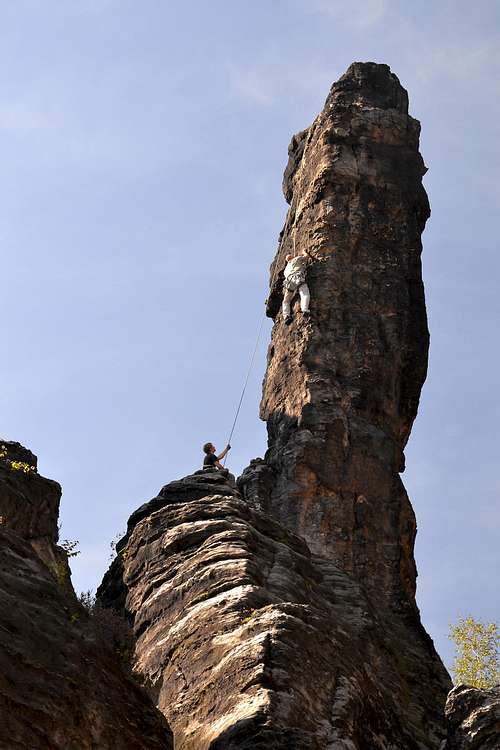 Climbers in the Bielatal valley