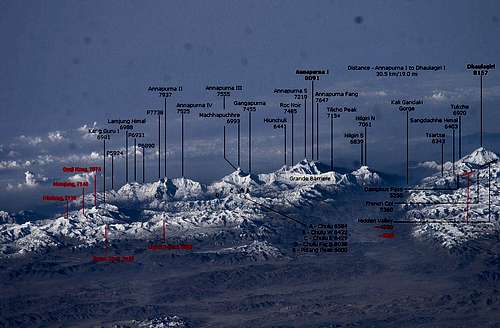 Annapurna and Dhaulagiri from the International Space Station - annotated and corrected