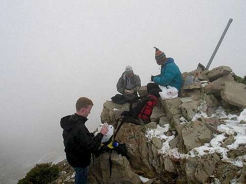 The foggy summit of Flat Top...