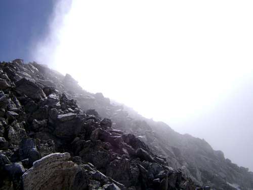Foggy summit ridge of the South Teton