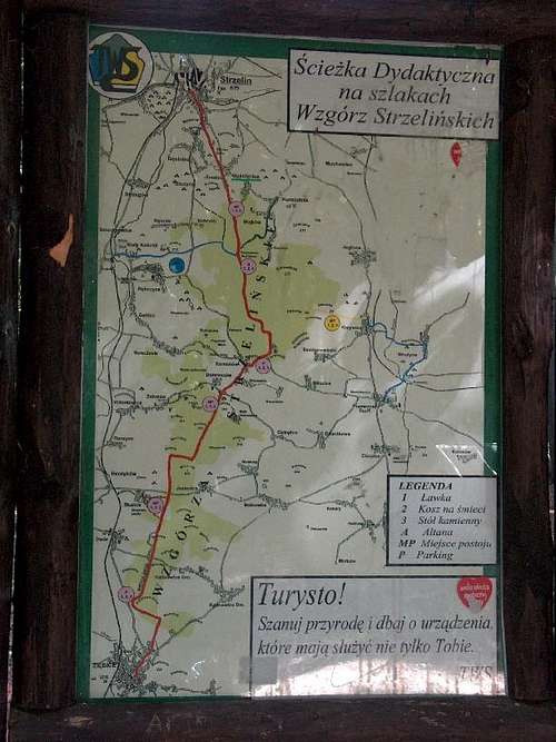Trails signs in the Strzelin hills