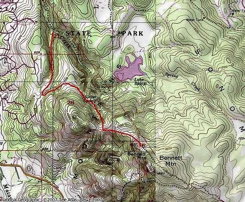 Bennet Mountain, Santa Rosa, California - Map Route
