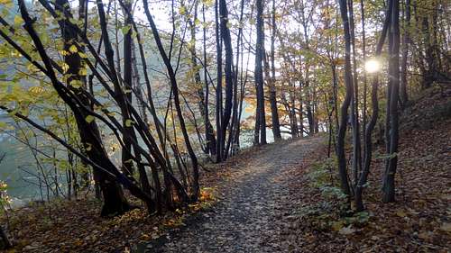 Trail along Bystrzyca reservoir west shore