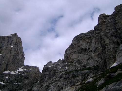 The saddle between the Grand Teton and Mount Owen-Seen from the Koven Couloir 