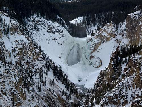The Lower Falls of the Yellowstone River seen during winter-Yellowstone National Park