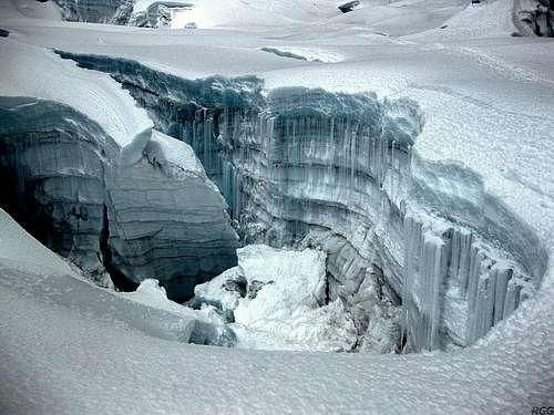 A huge hole in the glacier on Chopicalqui