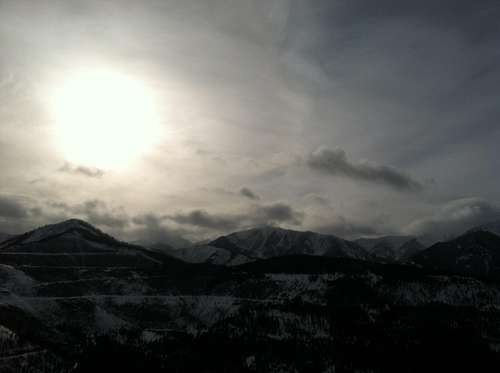 Setting winter sun, high in the Western Absaroka range, Montana
