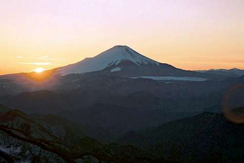 Sunset behind the Fuji .
...