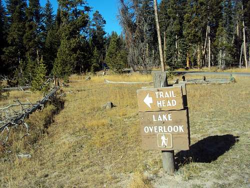 Trailhead sign in parking lot