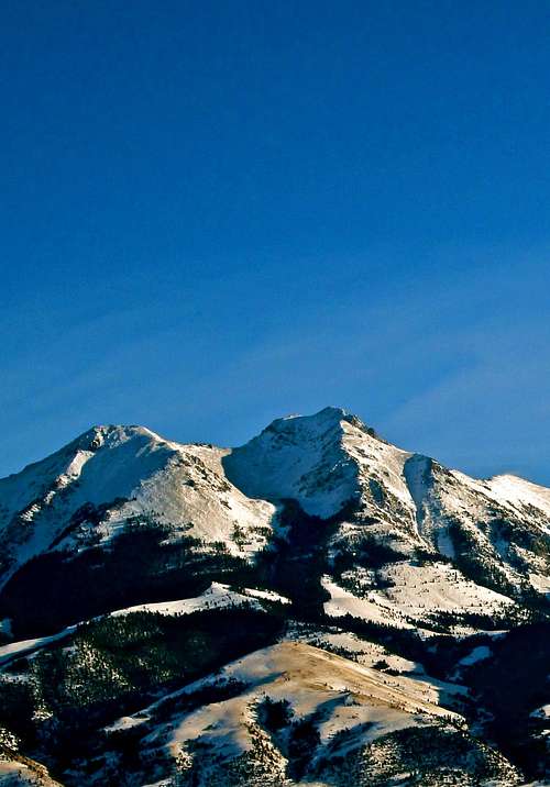 The snowy summit of Emigrant Peak viewed from Paradise Valley, Absaroka Range, Montana