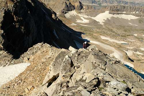 Scrambling on the lower SW Ridge of the Middle Teton