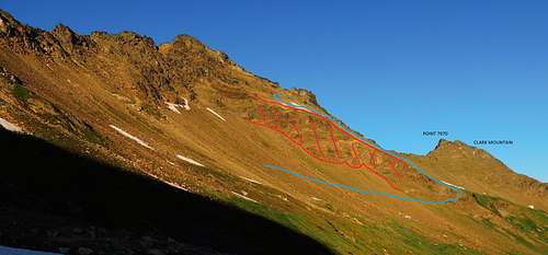 Luahna Peaks SW slope - annotated