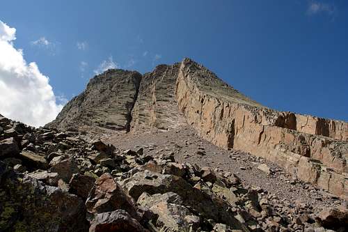 Traversing below the northeast side of Vestal Peak