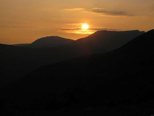 Sunset over the Lake District from the slopes of Scafell Pike
