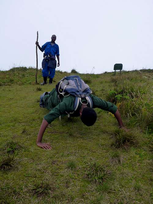 Pushups on the Bisoke summit crater