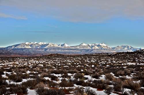 Distant view of La Sal Mountains