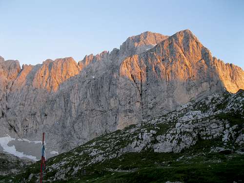 The north wall of the Presolana (2521 m) in the last rays of sunlight