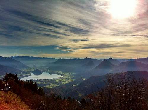 View from Zwölferhorn over the Wolfgangsee lake and the Osterhorn group
