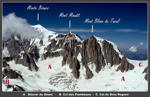 Grand Capucin and Mont Blanc labelled