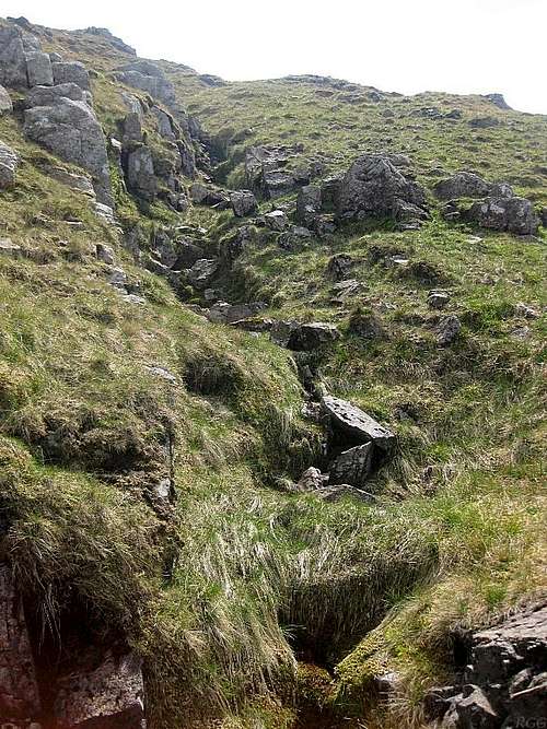 The Grains Gill fades away high on Allen Crags