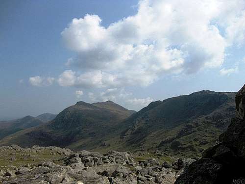 Bowfell and Esk Pike from the Allan Crags summit plateau