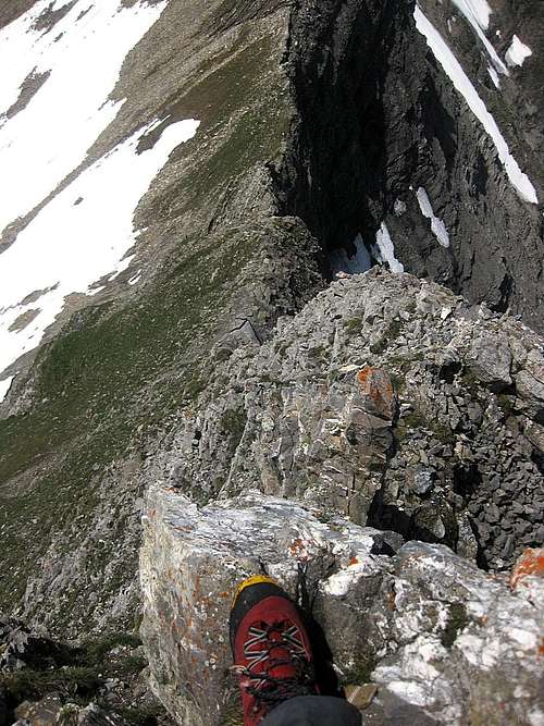 Exposure on the west ridge of Schwarzhorn