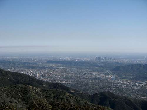Wildwood Canyon Trail view of LA River and downtown LA