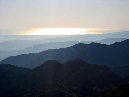 Sun on the Pacific Ocean and LA Hills