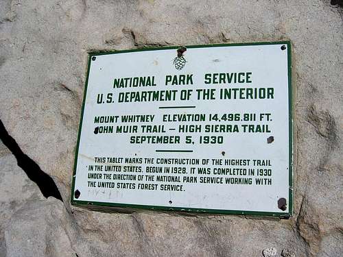 High Sierra Trail Plaque on Mt. Whitney Summit