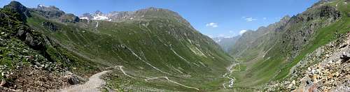 Panoramic view down the glacier carved Pollestal valley