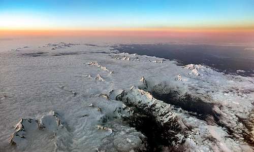 Aerial view of Pennine Alps at dusk