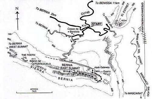 Bernia map from Pinos to...